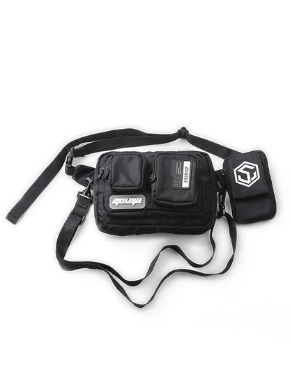 GUUKA 黑色斜挎包 男式腰包 时尚品牌 男女通用 嘻哈运动跑步手机袋 战术小腰包