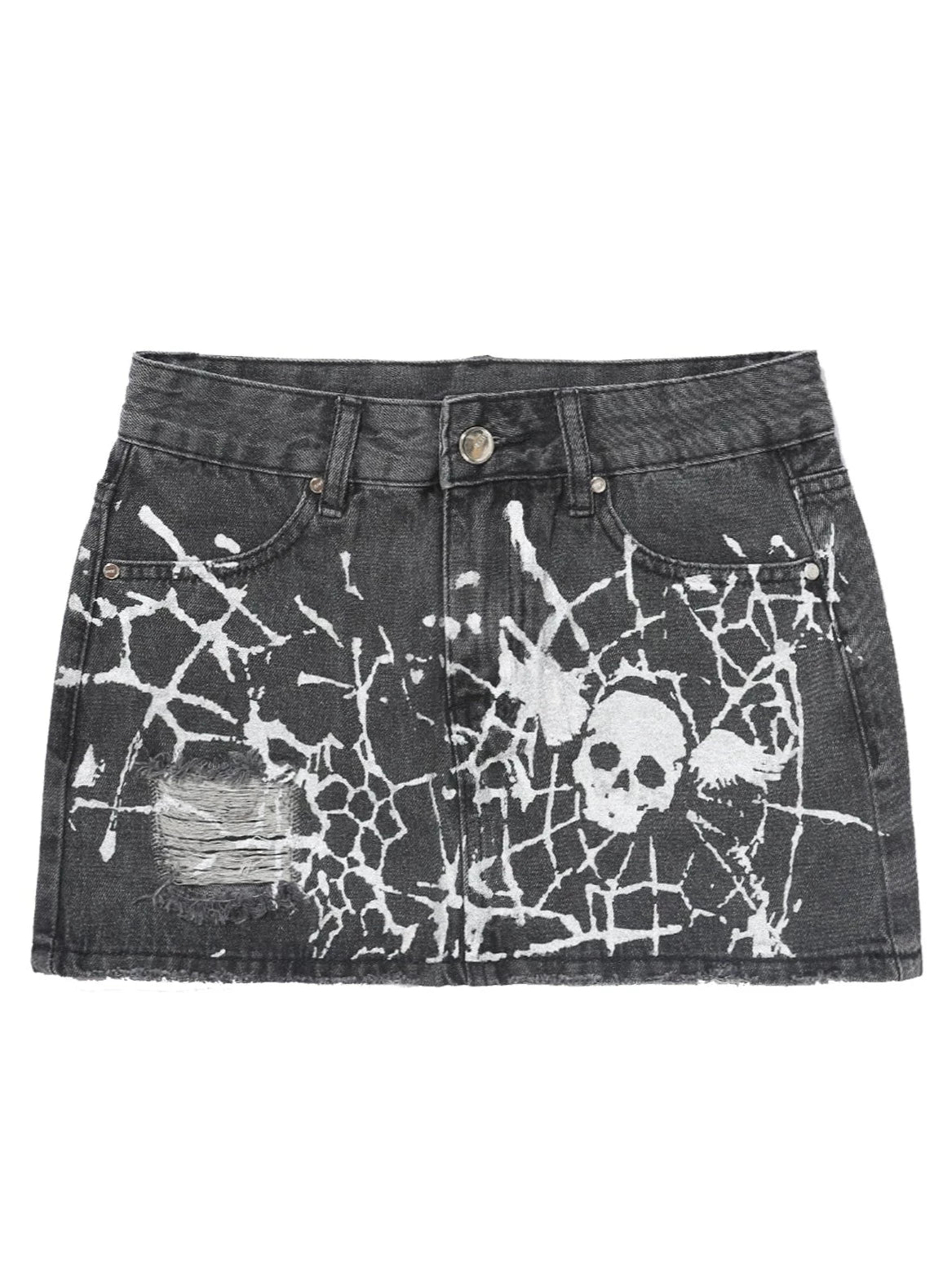 Skull Print Damaged Denim + Leg Covers