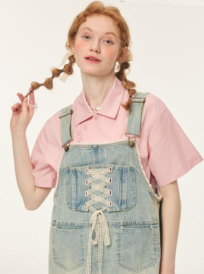 Denim Loose Suspender Skirt