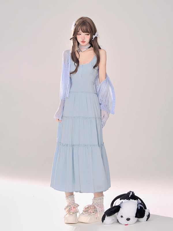 Moonlight Sheer Summer Knit Cardigan + Suspender Dress