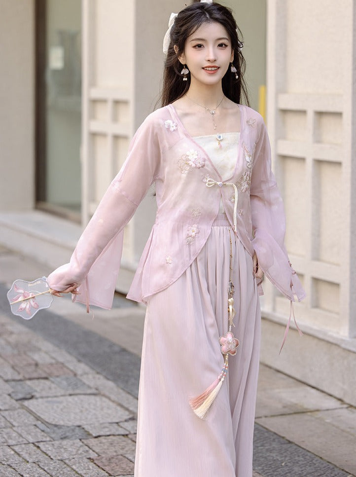 [Reservations] Sweet Pink China Cardigan + Long Pants + Camisole