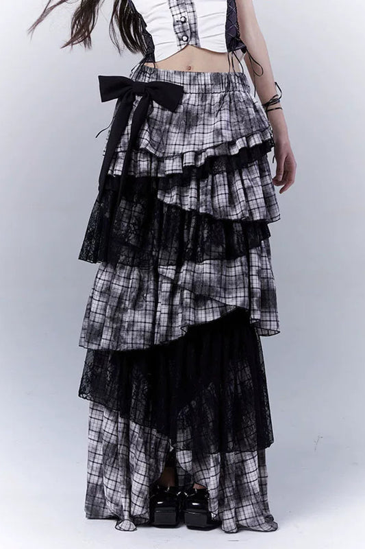 チェックレイヤーモードスカート