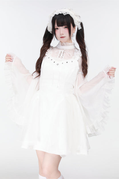 地雷バードサスペンダードレス＋シアースリーブトップス