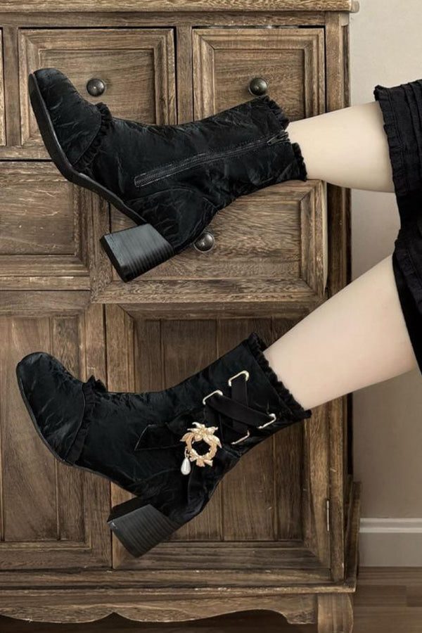 エレガントロリータクラシカルリボンショートブーツ