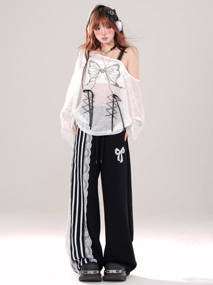 Relaxed Lace Asymmetrical Casual Pants