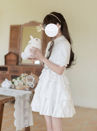 [Reservations] Tiered Pure White Dress + Slim Ribbon