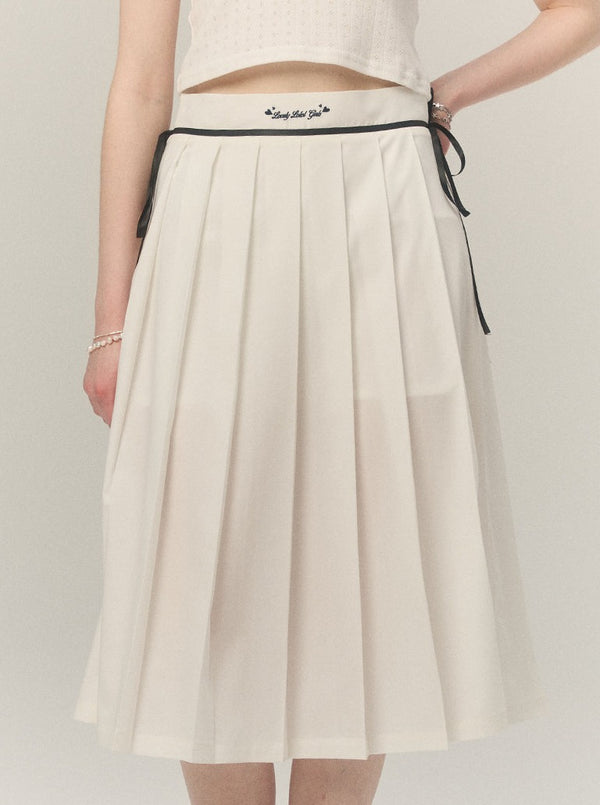 Retro College Style High Waist Pleated Long Skirt
