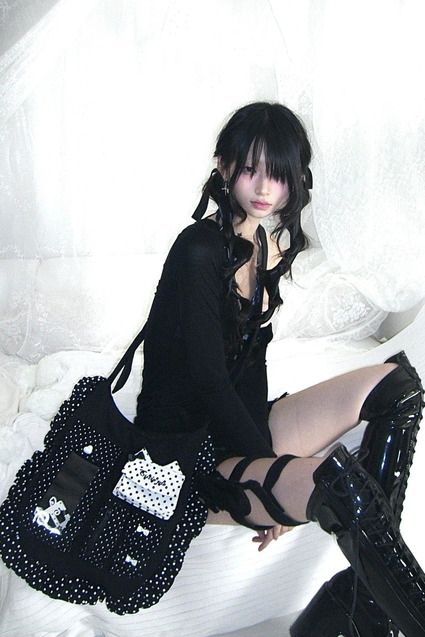 ポルカドットビッグリボンアジャスタブルバッグ