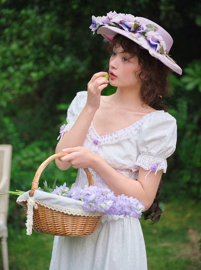 Puff Sleeve Purple Flower Dress