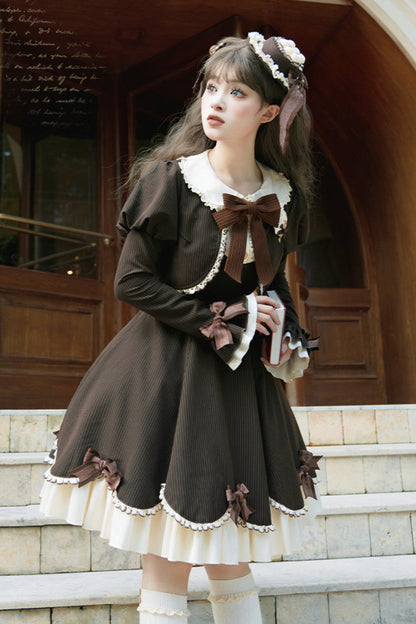 Hazelnut Chocolate Faux Two-piece Dress + Cake Hat