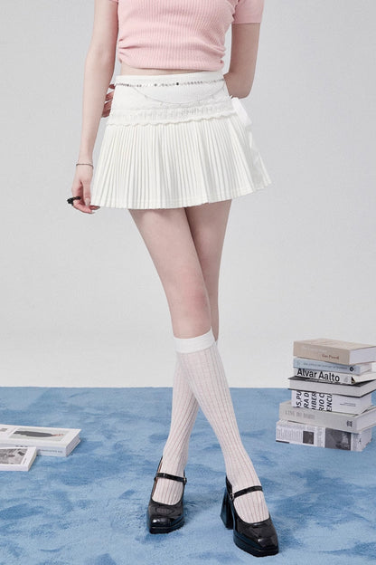 Lace Panel Pleated Skirt