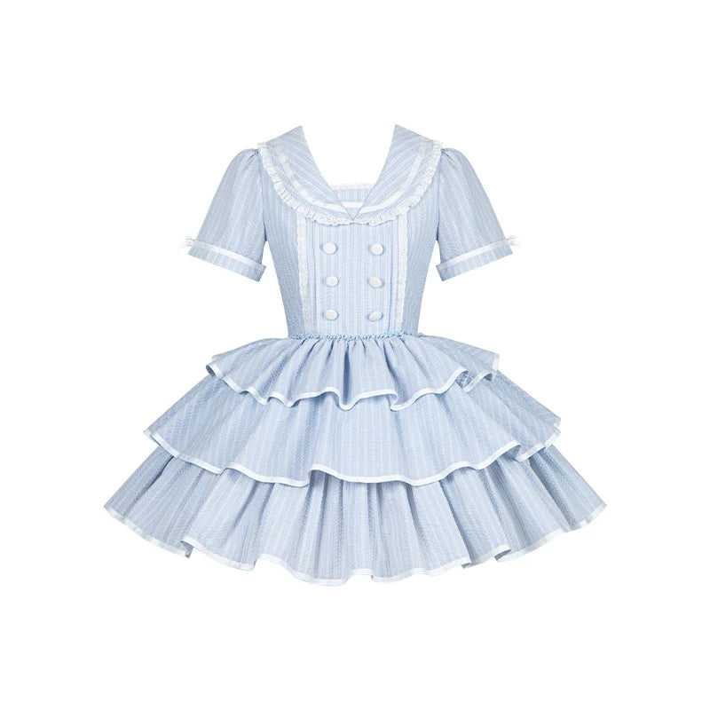 Klassisches maritimes Dienstmädchen-Lolita-Kleid + Accessoires