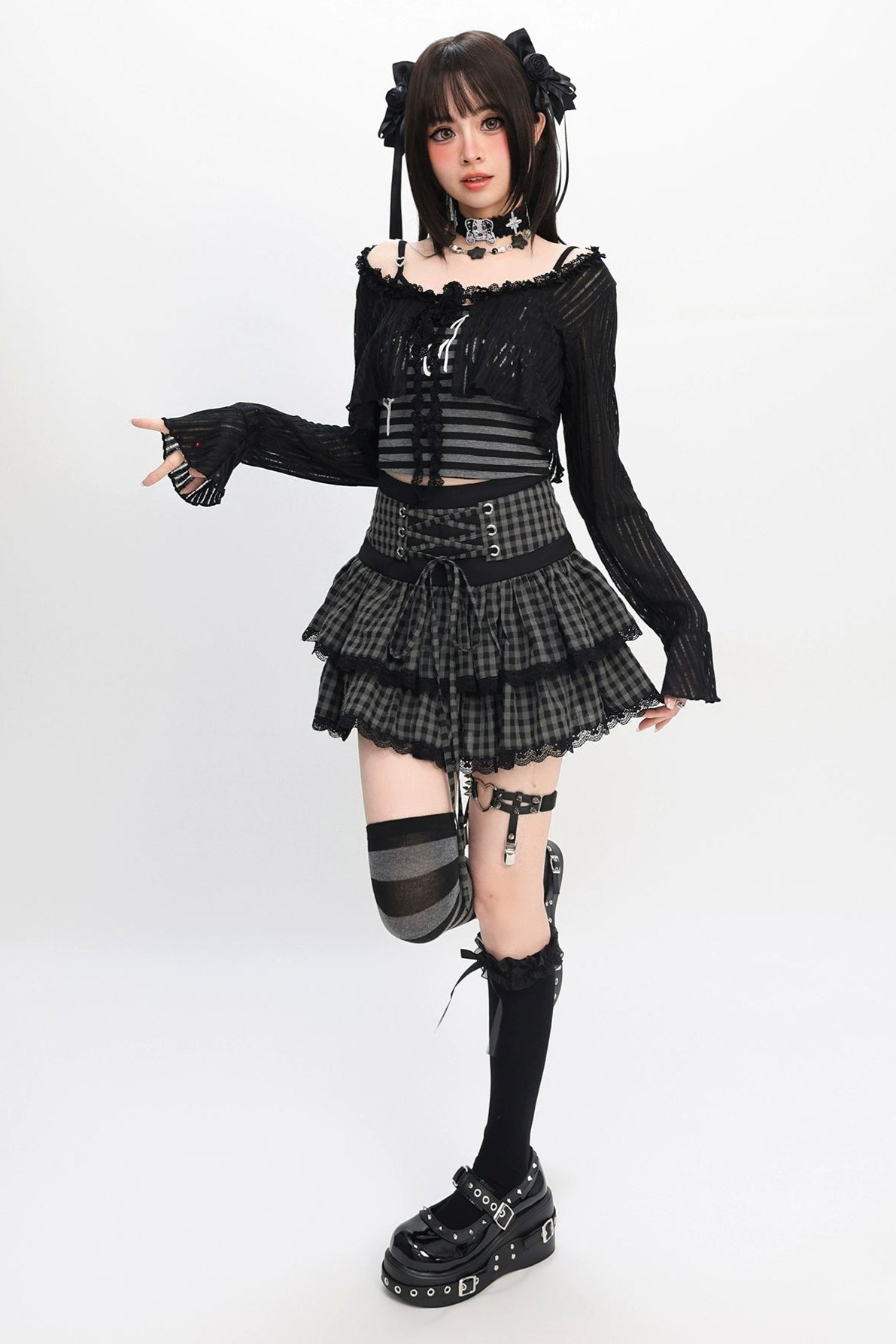 地雷Y2Kダークトップス+レースアップスカート – Belchic 地雷Y2Kダークトップス+レースアップスカート – Belchic