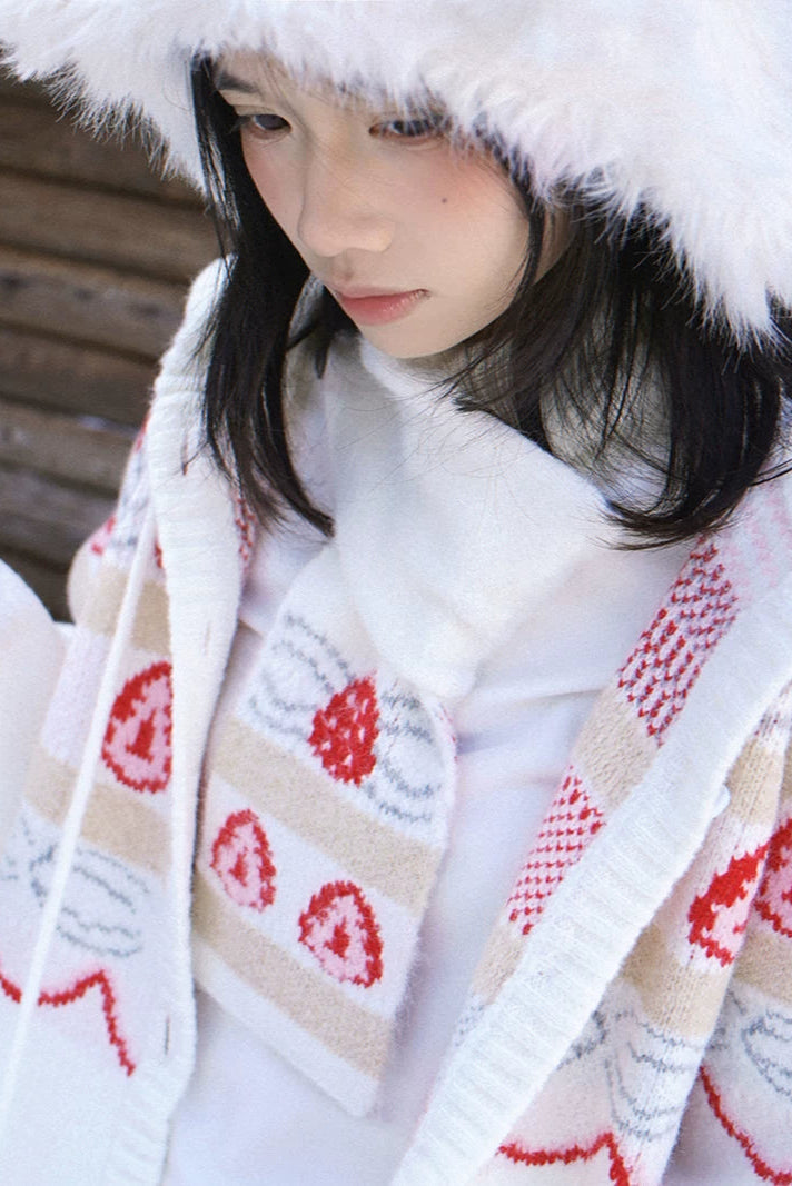 Strawberry Jacquard Knit Scarf