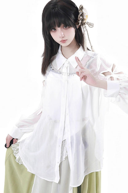 シフォンチャイナシャツ＋キャミソール＋ショートスカート＋ロングスカート＋レッグウォーマー