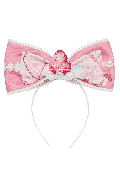 【10月21日予約締切】Pink/Blue Lamb Ear Headband With Detachable Ribbon + Strawberry Embroidered Ribbon KC