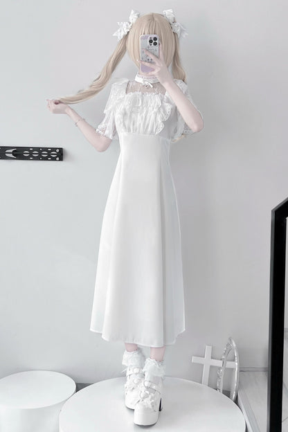 [Reservations] Lace Pearl Sheer Sleeve Long Dress