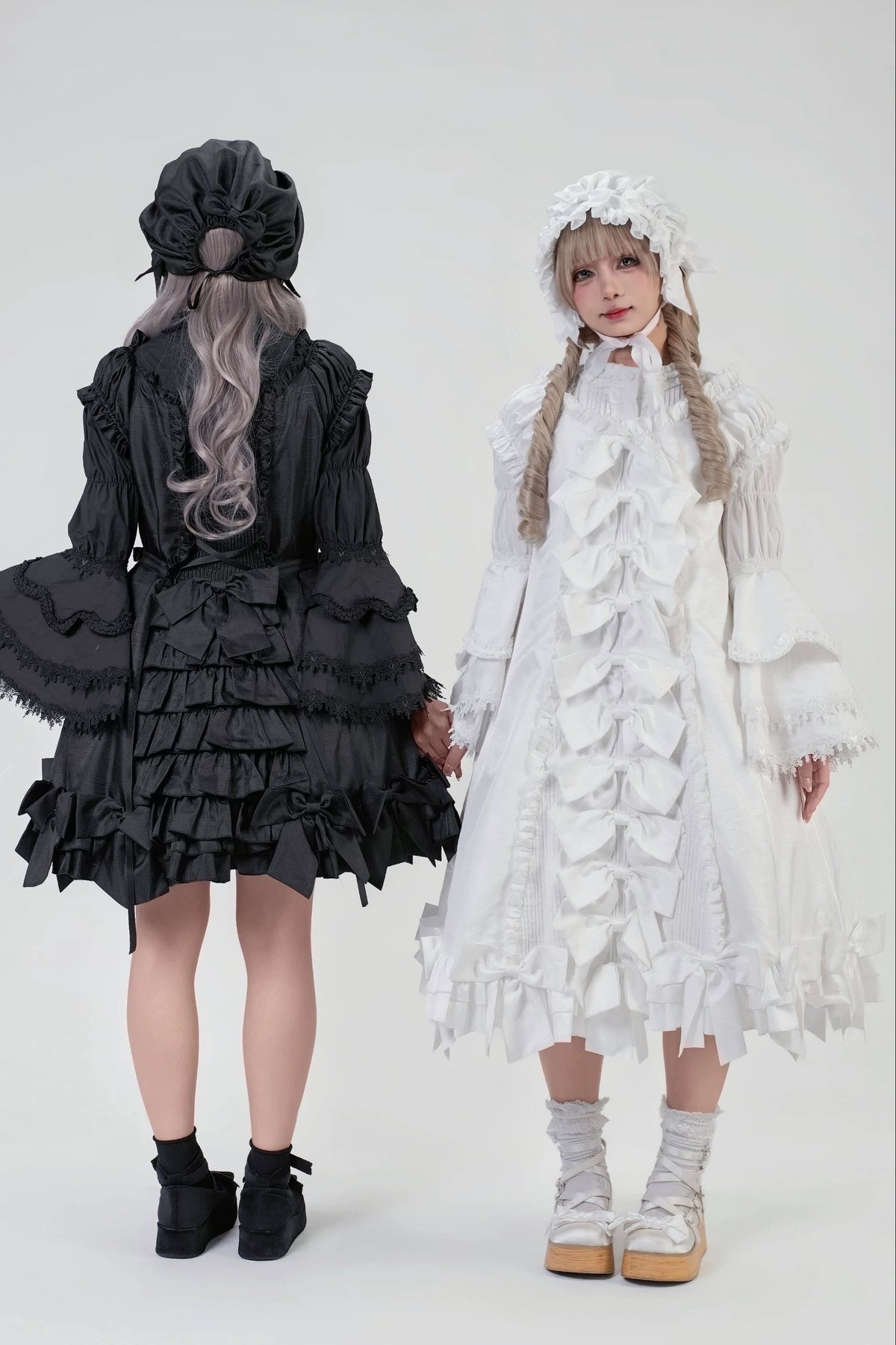 [November 15 Reservation Deadline] White Doll Style Front & Back Two-Way Ruffle Ribbon Lolita Dress (Short/Long) + Matching Shorts (Short/Long) + BB Hat
