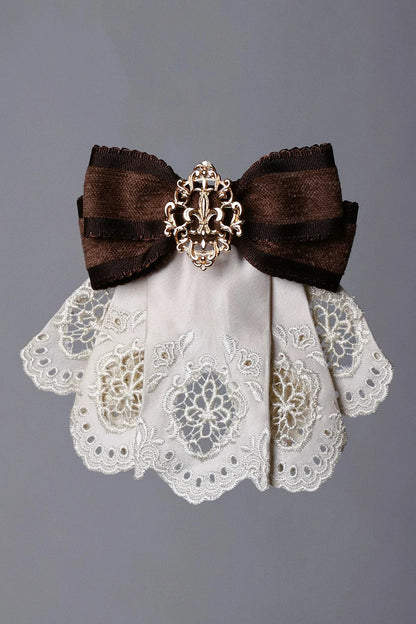 [11/6 Reservation Deadline] Navy Blue/Brown Classic Italian Travel Diary Lolita Series Accessories (Lace Ribbon Mini Hat / Pair of Striped Hair Clips / Brooch / Jabot-Style Bow Tie / Necktie with Metal Brooch / Embroidered Back Ribbon Train)