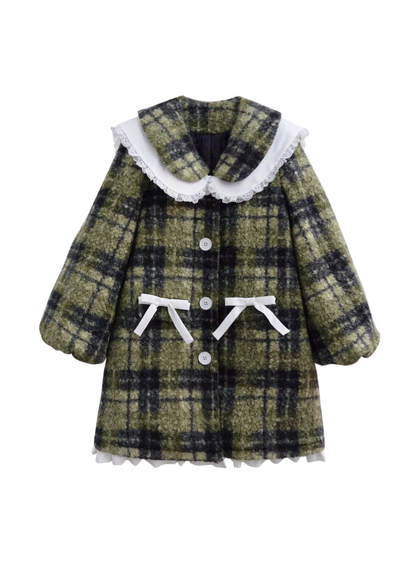 レトロチェックミドルウールコート