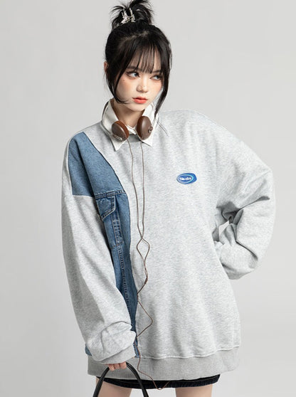 Denim Asymmetrical Design Sweatshirt