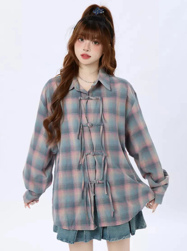 Rainbow Check Loose China Shirt