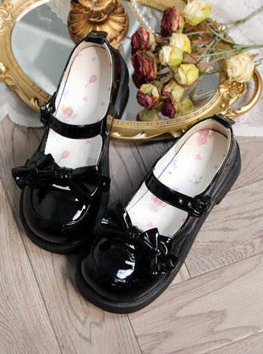 Lolita Sweet Round Toe Mid Heel Ribbon Mary Jane Shoes