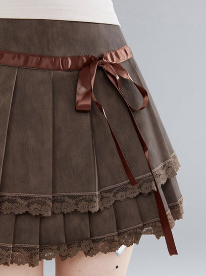 Retro Pleated Ribbon Skirt
