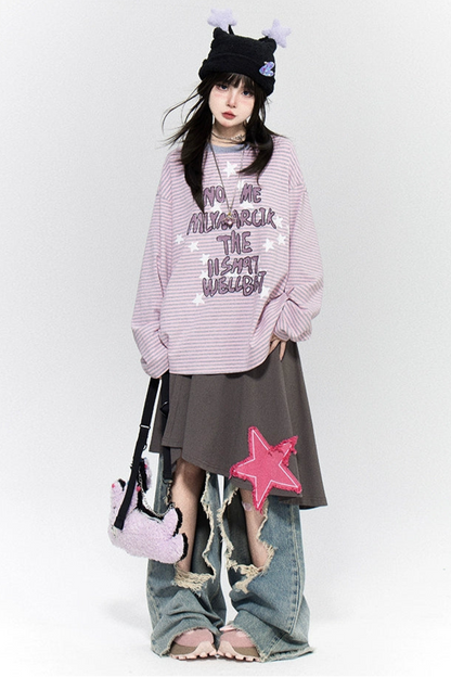 Y2KポップスターレタープリントロンT