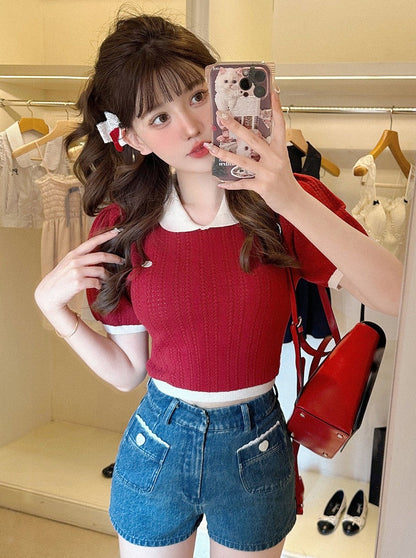 Doll Collar Summer Knit Sweater Top