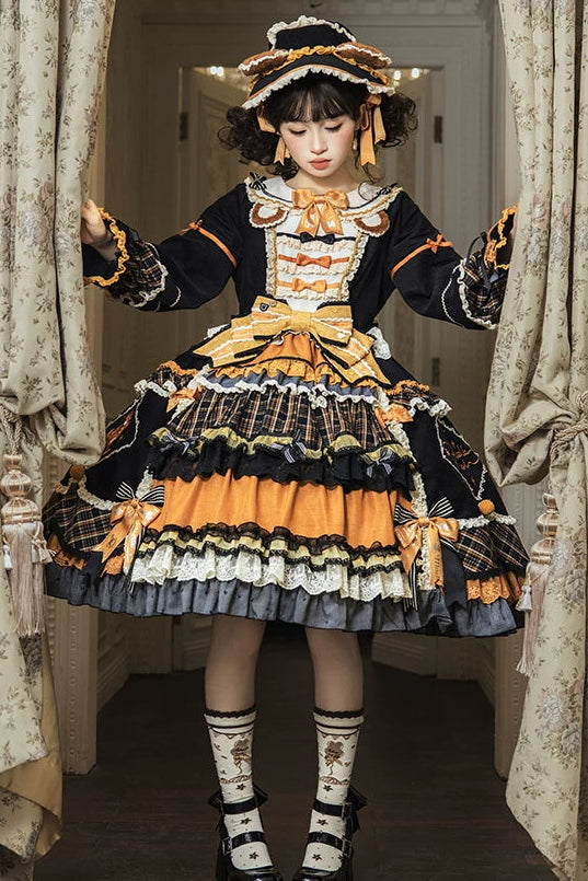 [Reservierungsschluss 8. September] Classic Bear Lolita-Stufenkleid mit weißem Kragen, Karomuster, Spitze und Schleife+Vintage-JSK-Kleid mit Teddybär-Print und Spitze+Vintage-Lolita-Kleid mit Teddybär-Print, Karokragen und klassischem Karomuster