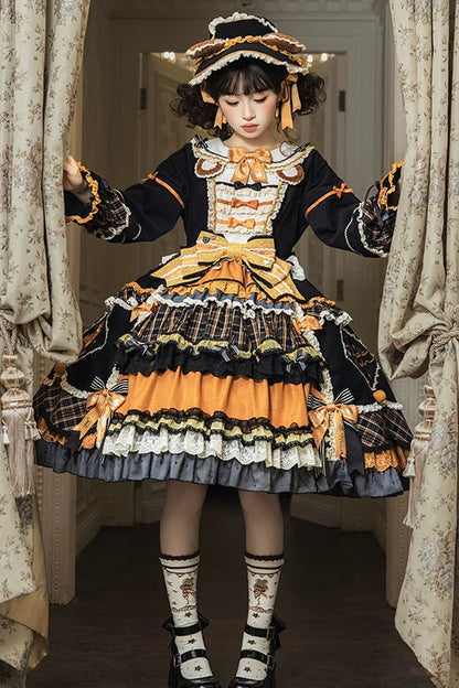 [Reservierungsschluss 8. September] Classic Bear Lolita-Stufenkleid mit weißem Kragen, Karomuster, Spitze und Schleife+Vintage-JSK-Kleid mit Teddybär-Print und Spitze+Vintage-Lolita-Kleid mit Teddybär-Print, Karokragen und klassischem Karomuster