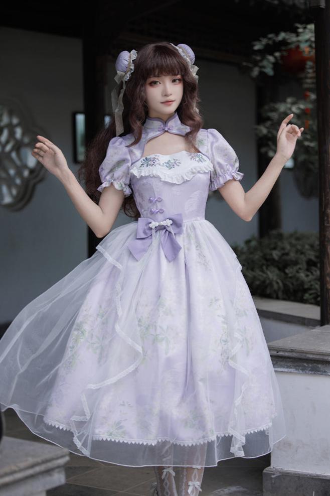 Retro China Flower Purple Lolita Dress