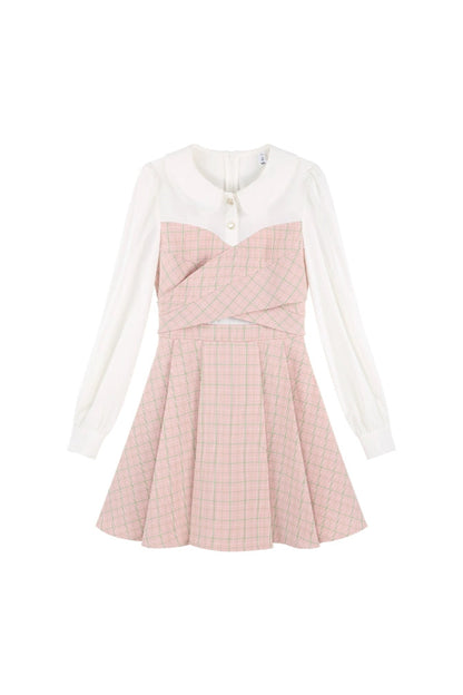 フローラルウエストラインピンクワンピース