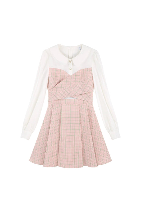 フローラルウエストラインピンクワンピース