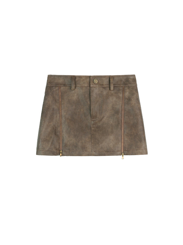 Brown leather tight short leather