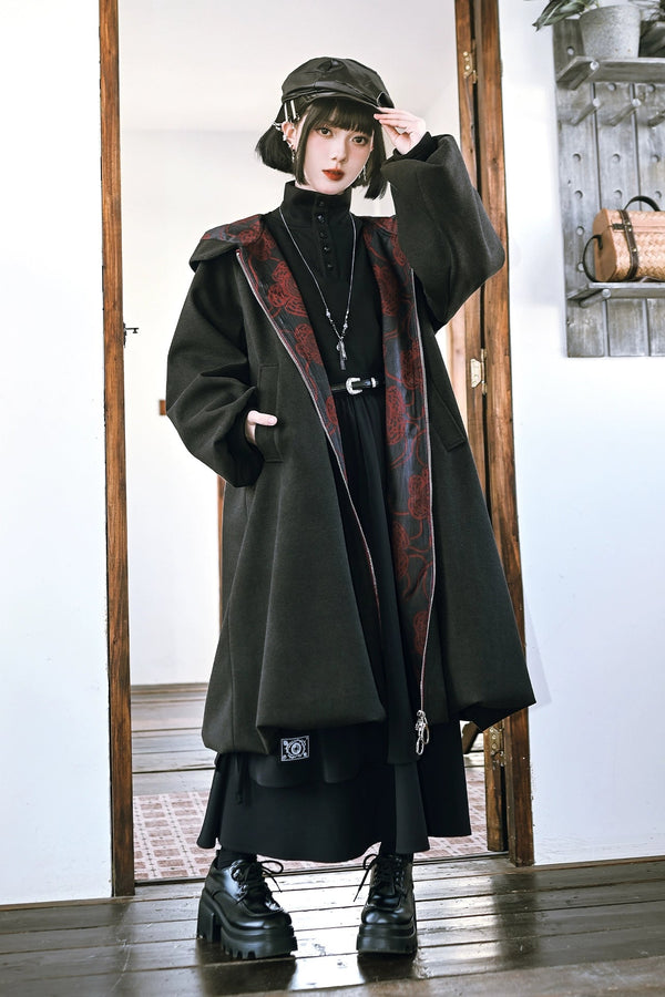 フローラルツイードフーデッドコート