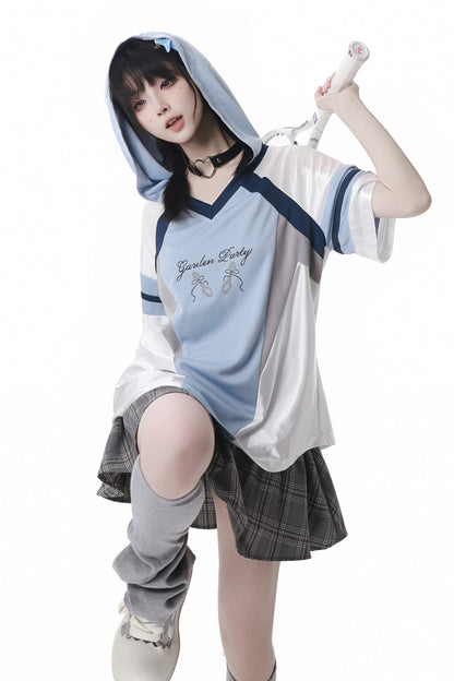 Blue Jersey Design Top + Ruffle Skirt + Hooded Top
