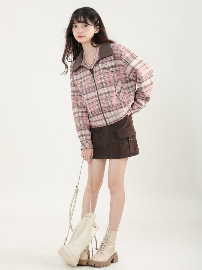 Lapel Sweet Retro Check Jacket