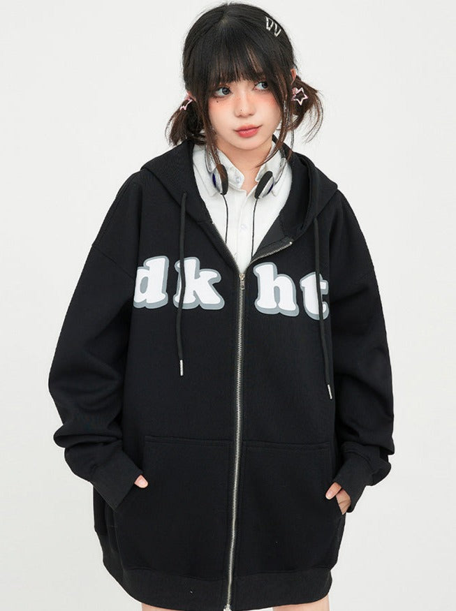 Logo colorful zip-up hoodie