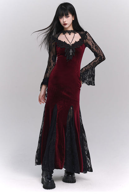 Open Neck Collar Sheer Long Dress