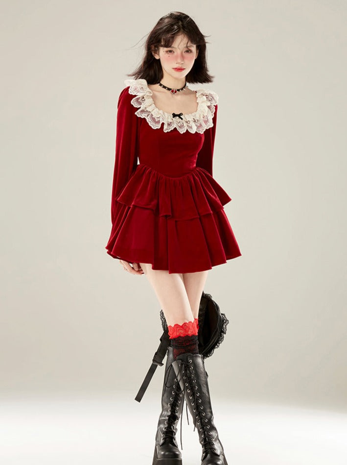 Red Raisin Collar Velvet Dress