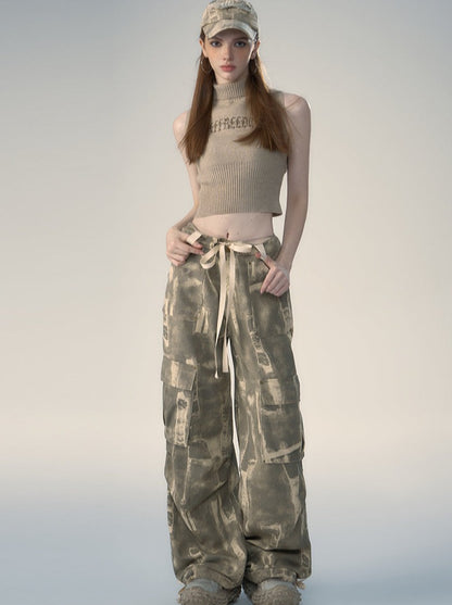 American Street Lace Apple Loose Camouflage Pants