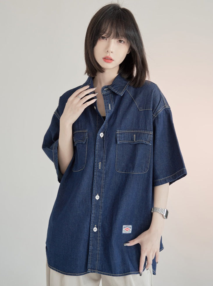 Chemise ample avec logo en denim