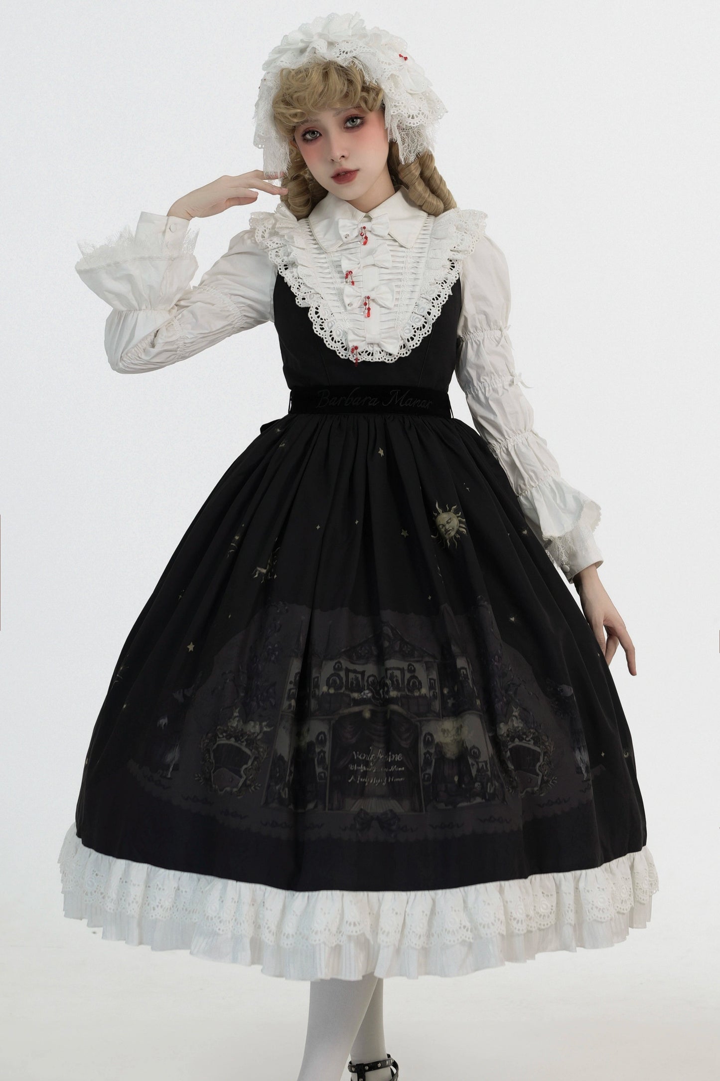 [Reservations] Dark Sleeveless Pleated Print Lapel Lolita Jumperskirt