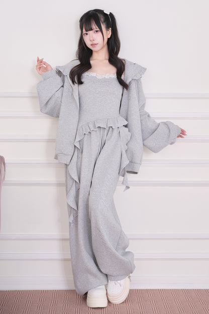 Lace Subculture Hooded Sweatshirt + Camisole + Shorts + Long Pants
