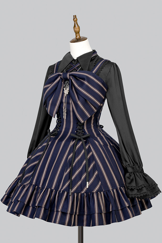【12月29日予約締切】ゴシックロリータストライプリボンサスドレス