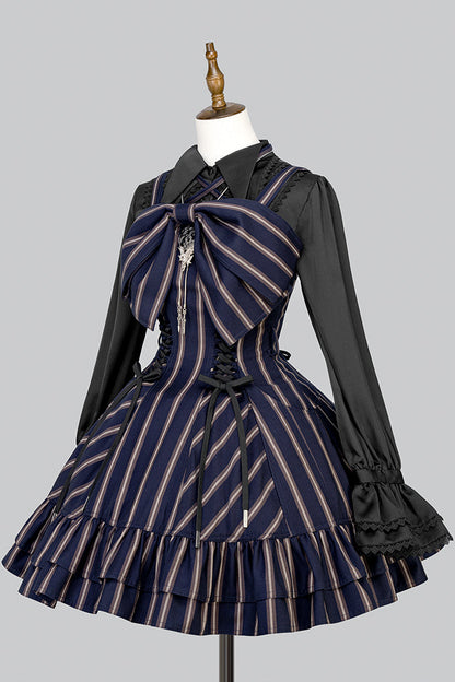 【12月29日予約締切】ゴシックロリータストライプリボンサスドレス