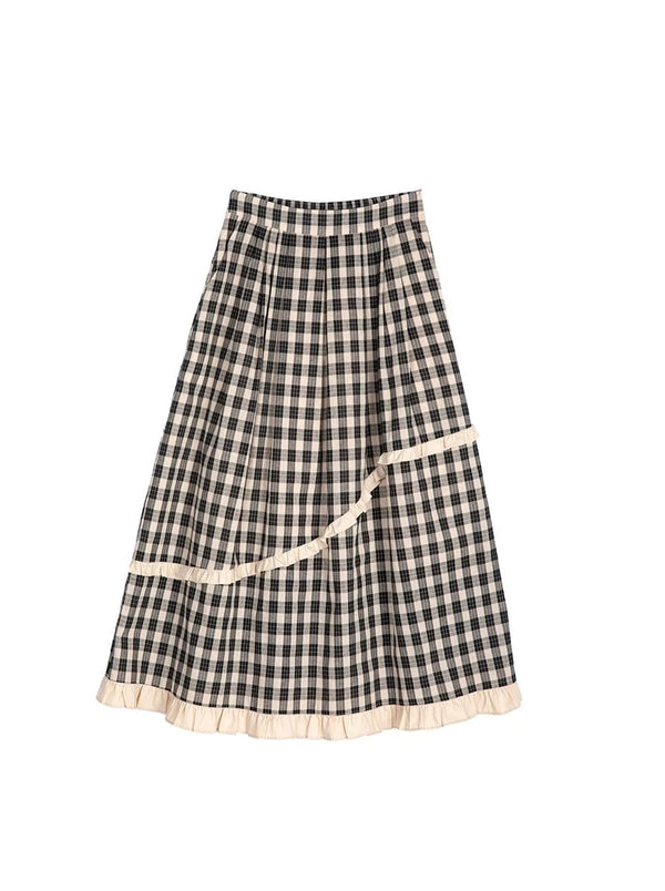 Loose Babydoll Top + Check Skirt