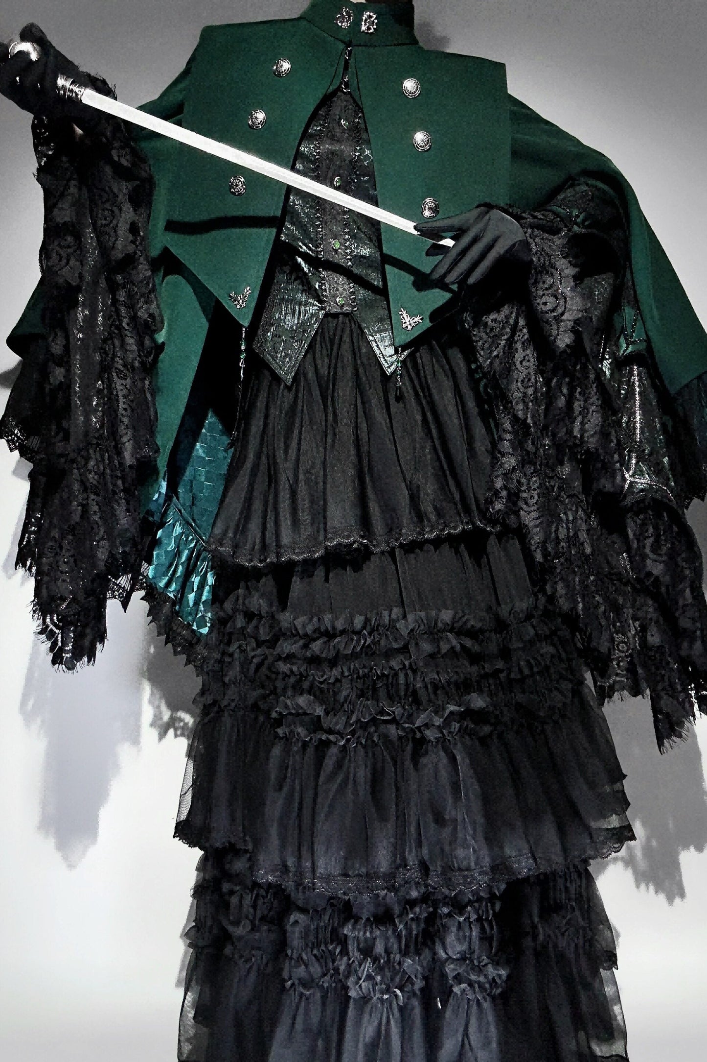 【9月5日予約締切】Dark Red/Dark Green Gothic Chain Layered Lace Cape Coat(Short Length/Long Length)